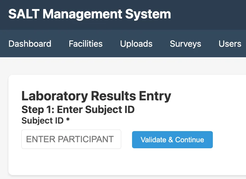 Lab results entry, subject ID lookup