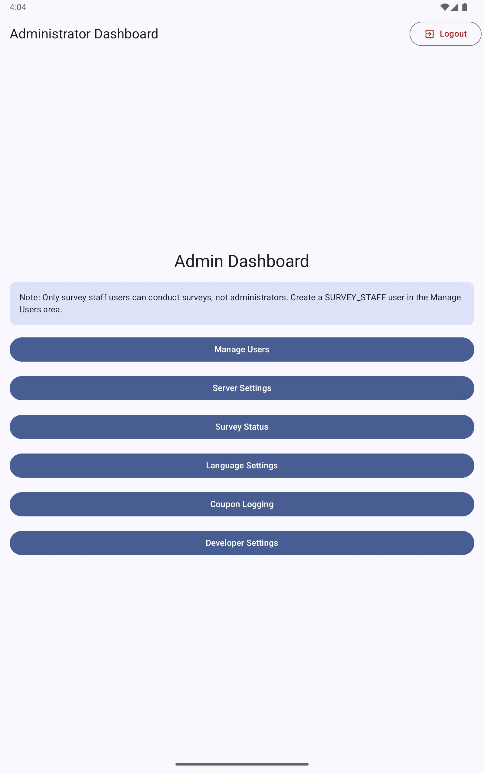 Administrator dashboard on tablet