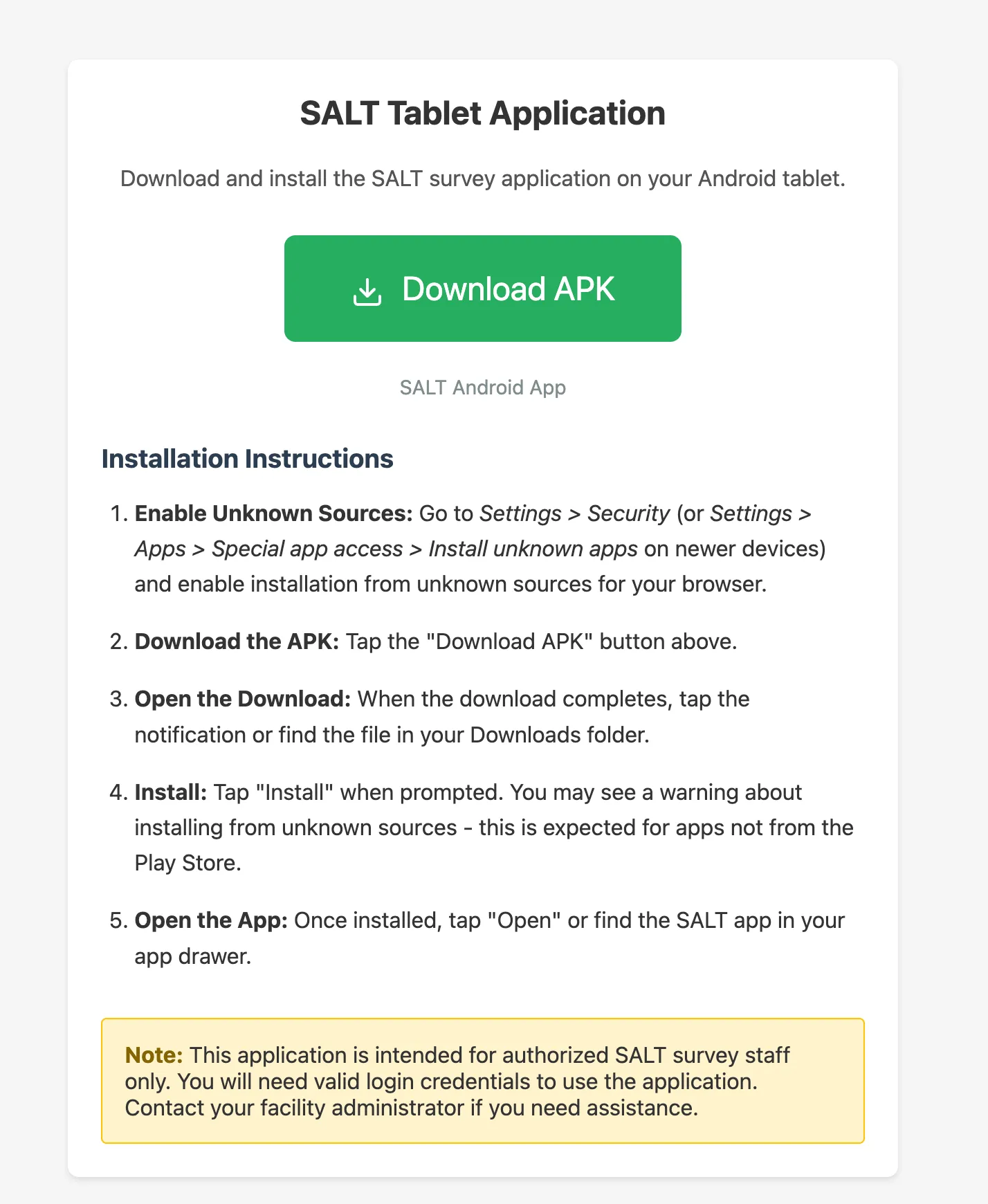/tablet page with installation instructions